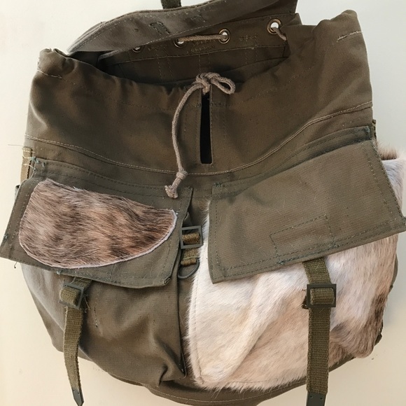 COWHIDE CANVAS BACK PACK VINTAGE CUSTOM BAG - Picture 2 of 8